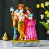 Decor Home Radha Krishan With Cow Marble statue  | multicolor |12in MB-RK3