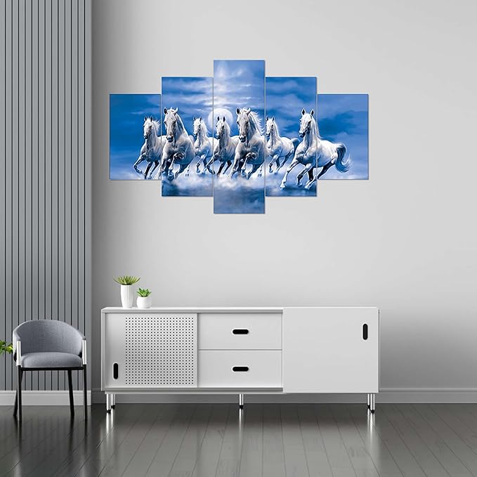Decor Home Seven Horses 17x30in Wall Painting for Hotel | Office | Living Room-H17570 Decor Home Seven Horses 17x30in Wall Painting for Hotel | Office | Living Room-H17570
