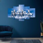 Decor Home Seven Horses 17x30in Wall Painting for Hotel | Office | Living Room-H17570 Seven Horses Vastu Wall Painting