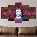 Buddha set of 5 framed 17×30″ wall paintings to Decor Home Hotel Office B17559 Buddha Framed Wall Painting