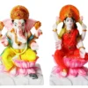 Decor Home Craft Statues of Hindu deities: Decor Home Marble Laxmi Ganesha idol sitting on a pink lotus with a mouse at his feet, and Saraswati sitting on a similar lotus, playing a veena, both on white marble pedestals, perfect for an office setting.