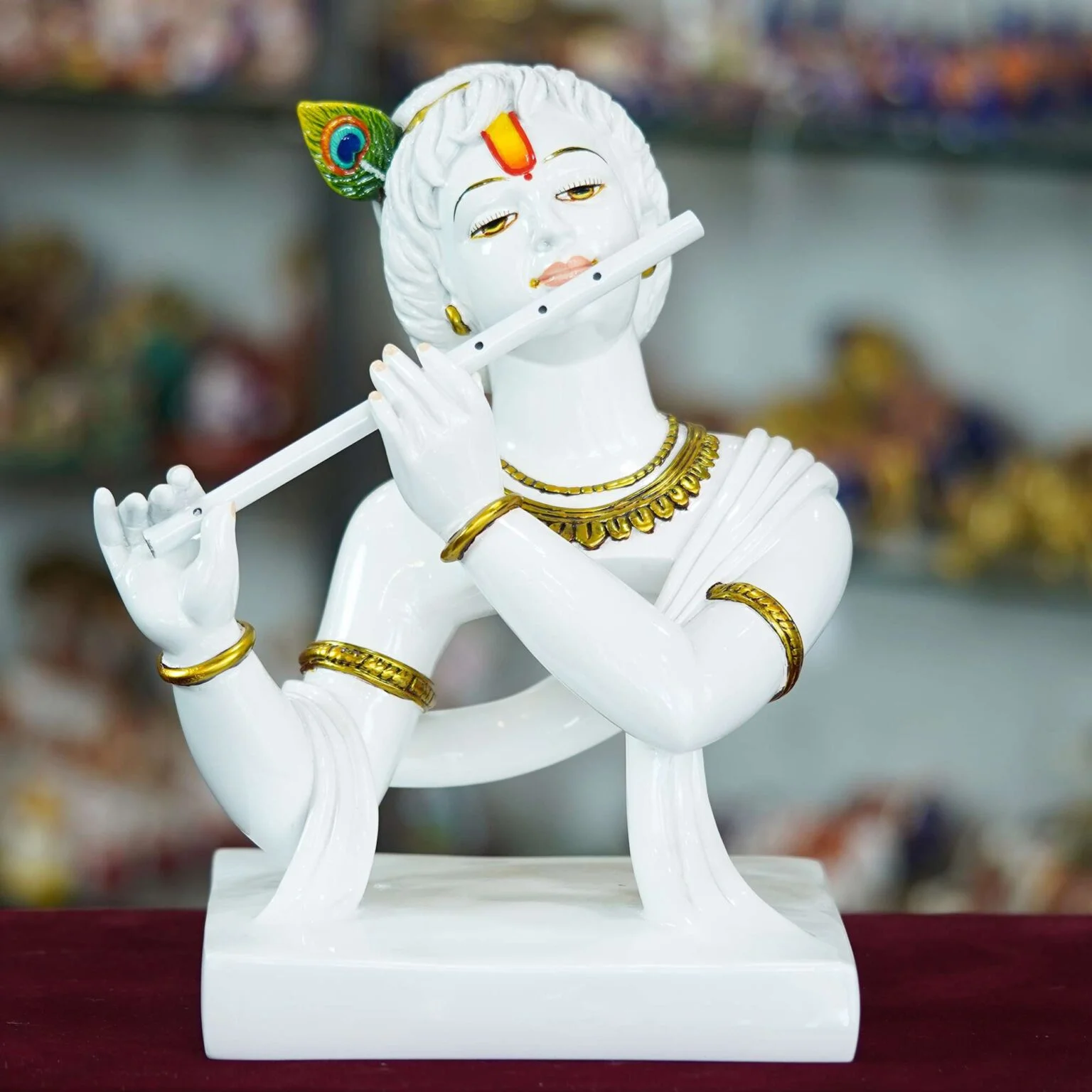 Hand Crafted Marble Krishna with flute idol for center table decoration mk-2