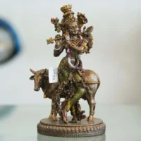 Krishna playing Flute with Cow Statue to Decorate Home Office Garden BZ-KC1