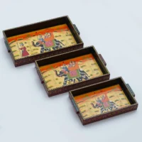 Set of 3 Handcrafted Wooden Trays for Elegant Serving multi color -W-Tray1