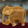 Wood Carving Undercut Jali Work Elephant Statue Decorative Showpiece W-ELE1