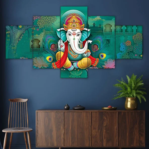 decor-home-ganesha-painting-set-of-5-framed-painting-24x50-inch-13