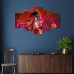 Decor Home Radha Krishna set of 5 framed 17×30″ wall paintings-rk17530 Decor Home Radha Krishna set of 5 framed 17×30″ wall paintings-rk17530