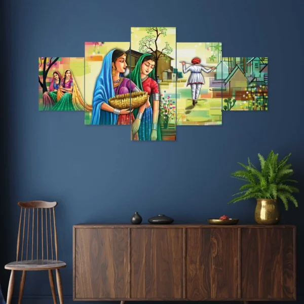 Rajasthani Wall Paintings set of 5 framed 24×50″ for Home Hotel Office RK59