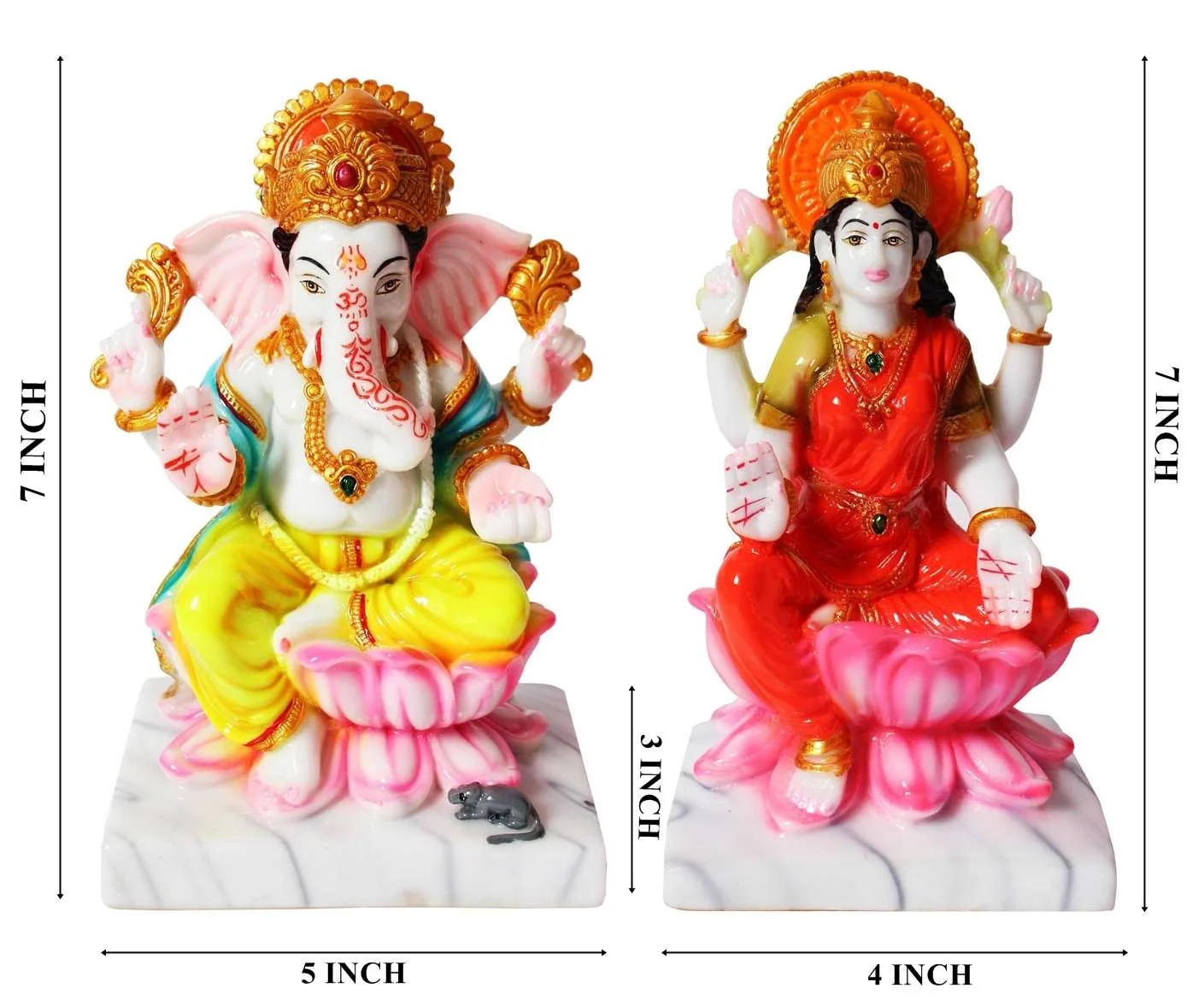 Decor Home Marble Laxmi Ganesha idol|multicolor|5x3inches-MGL-01