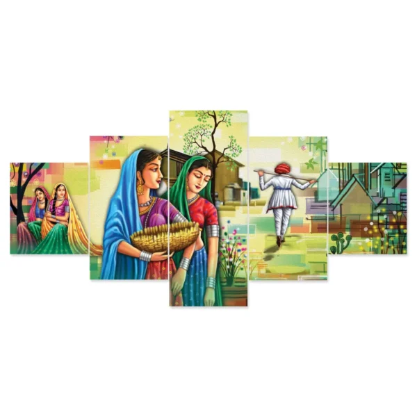 Rajasthani Wall Paintings set of 5 framed 24×50″ for Home Hotel Office RK59