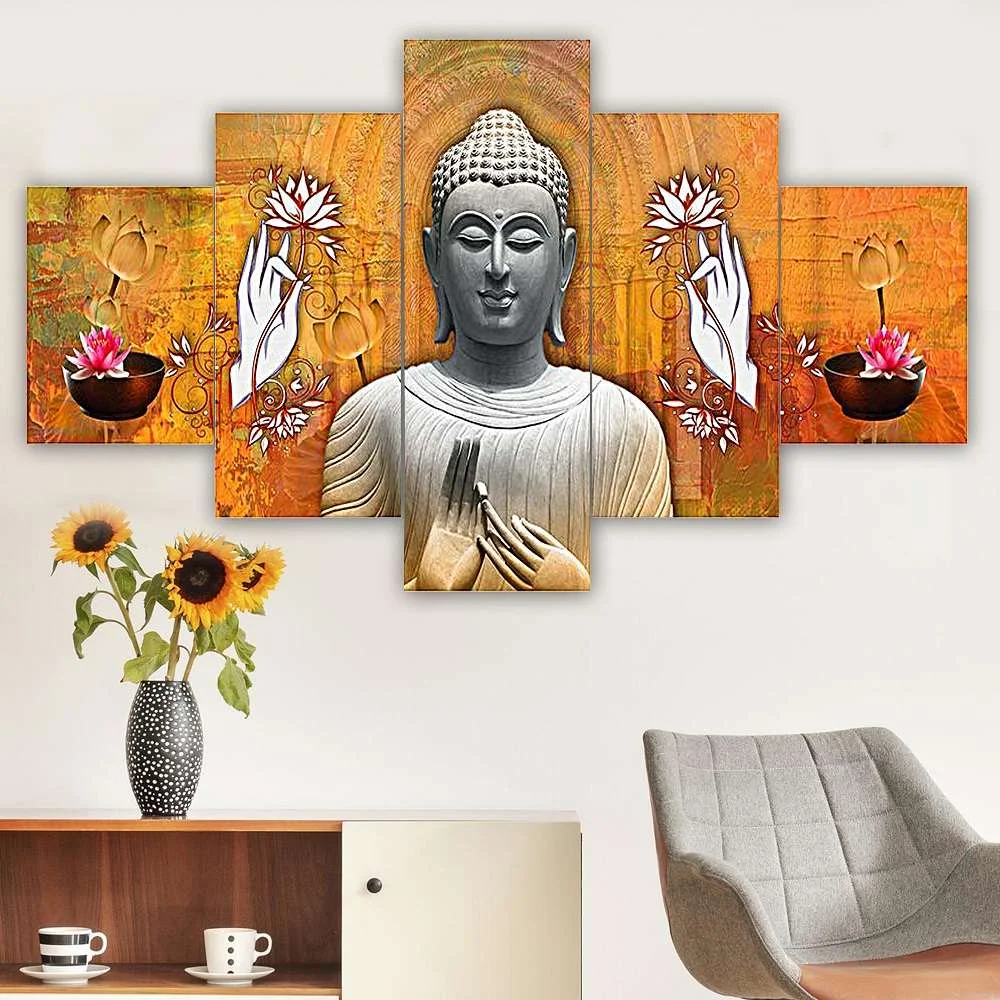 Buddha set of 5 framed 24×50″ wall paintings to Decor Home Hotel Office B13