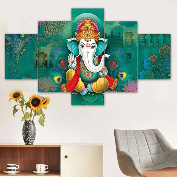 decor-home-ganesha-painting-set-of-5-framed-painting-24x50-inch-13