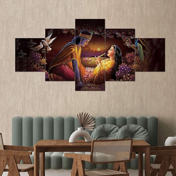 Decor Home Krishna 24x50in Wall Painting for Hotel | Office | Living Room Office RK17546 Radha Krishna wall painting