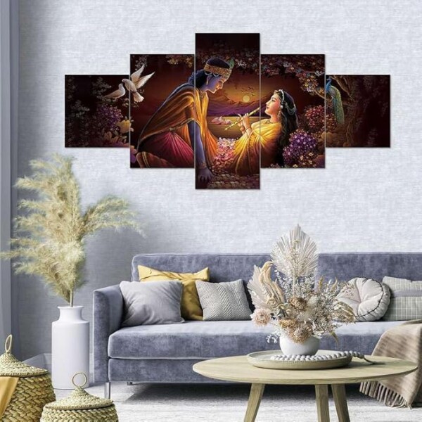 Decor Home Krishna 24x50in Wall Painting for Hotel | Office | Living Room Office RK17546 Decor Home Krishna 24x50in Wall Painting for Hotel | Office | Living Room Office RK17546
