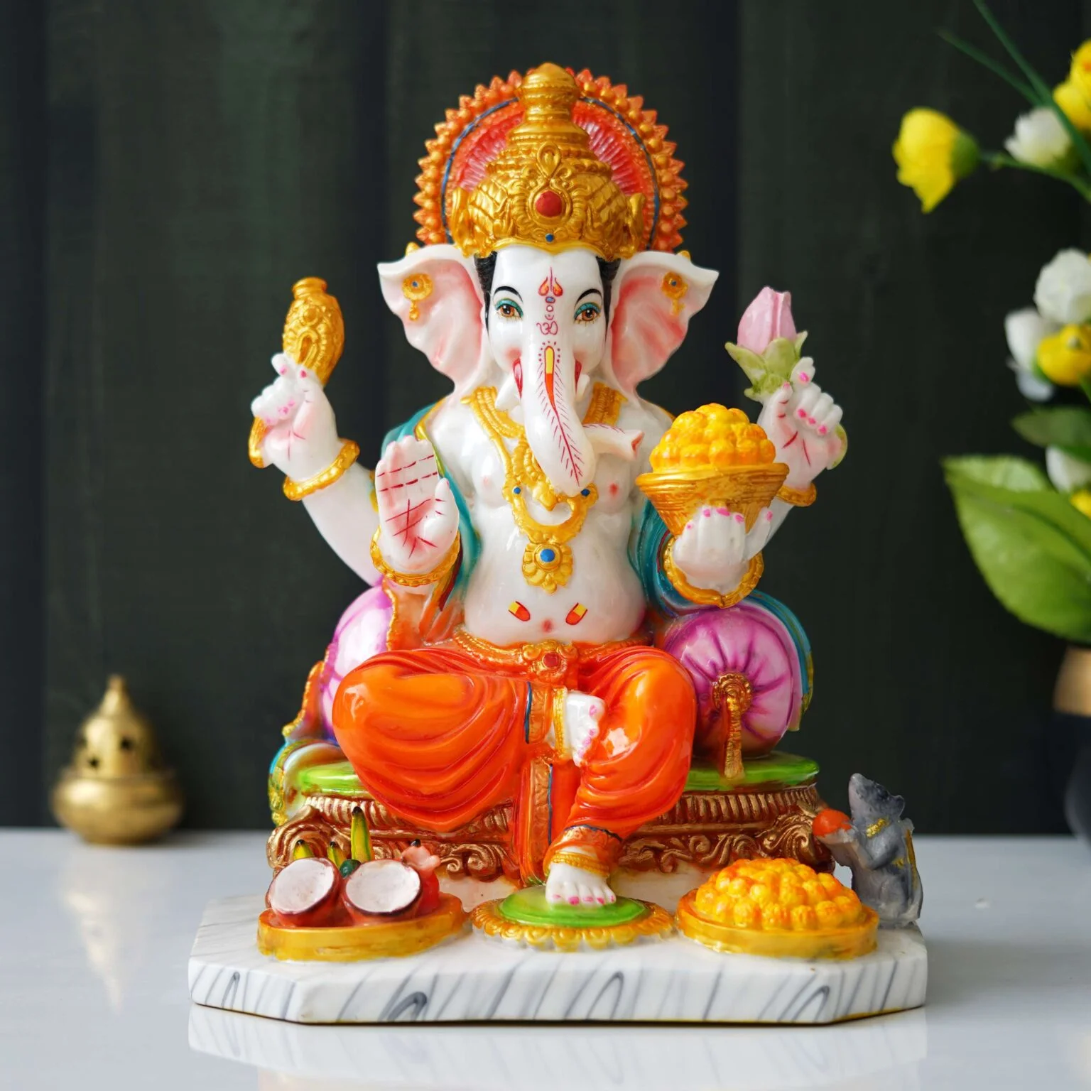 Decor Home Marble Dust Ganesha ji Statue | multicolor | 25x15cm Art-MG2