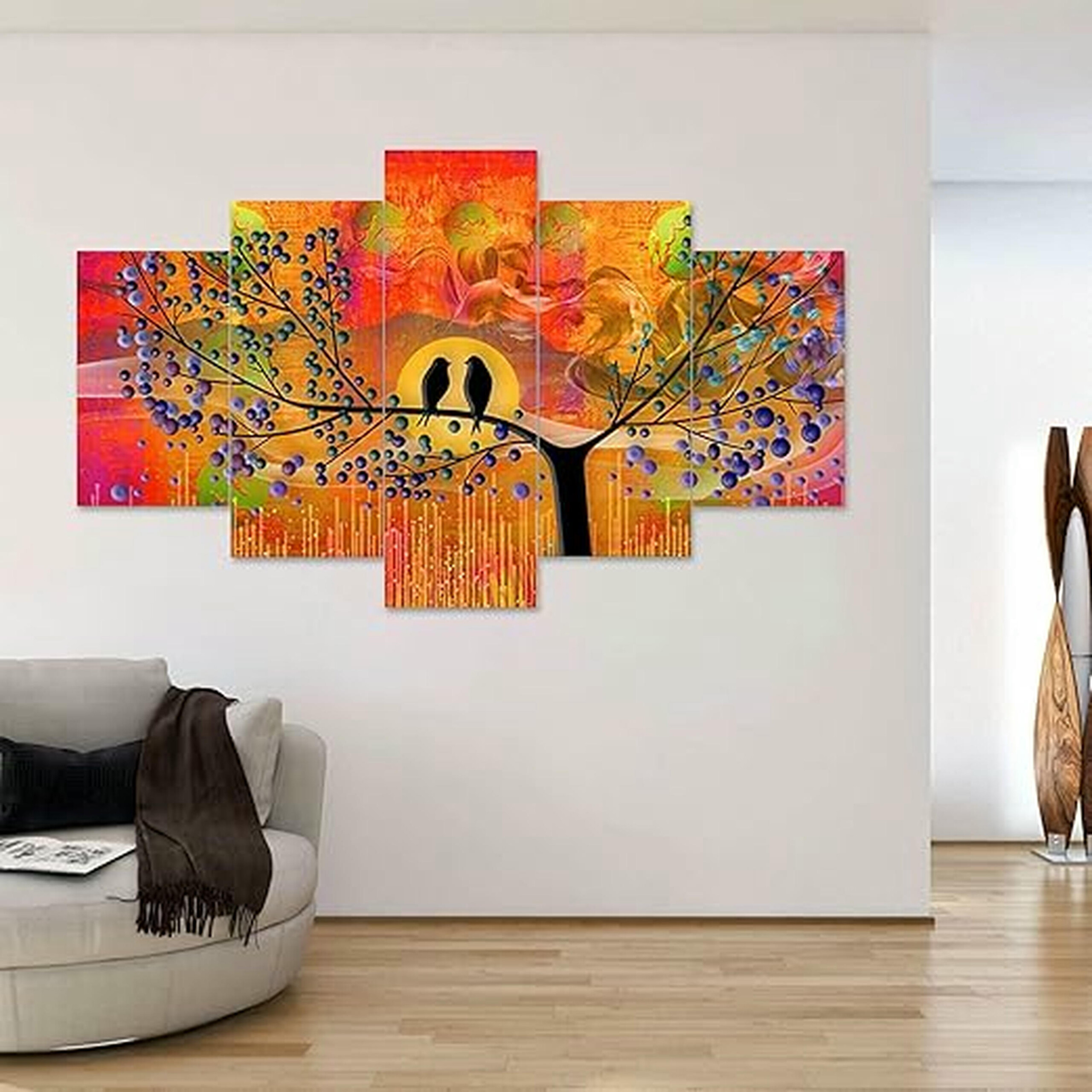 Decor Home Bird Pair 17x30in Wall Painting for Hotel | Office | Living Room-Bd17582 Decor Home Bird Pair 17x30in Wall Painting for Hotel | Office | Living Room-Bd17582