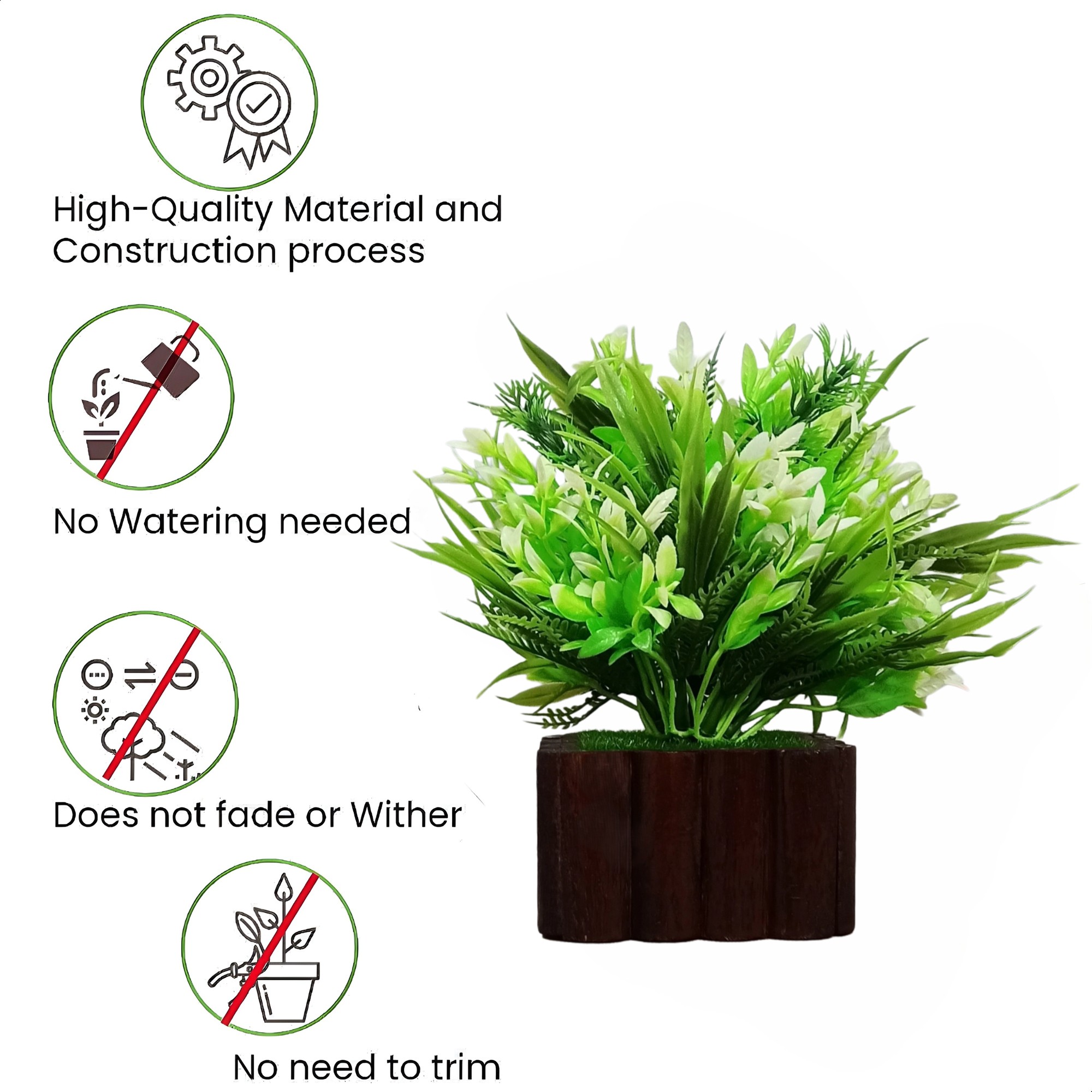 Decor Home Craft Table Top | Home | Shop | Office | Gifting Premium Wild Artificial Plastic Plant with Wooden Pot (17.78 Cm | White-Green Color) Decor Home Craft Table Top | Home | Shop | Office | Gifting Premium Wild Artificial Plastic Plant with Wooden Pot (17.78 Cm | White-Green Color)