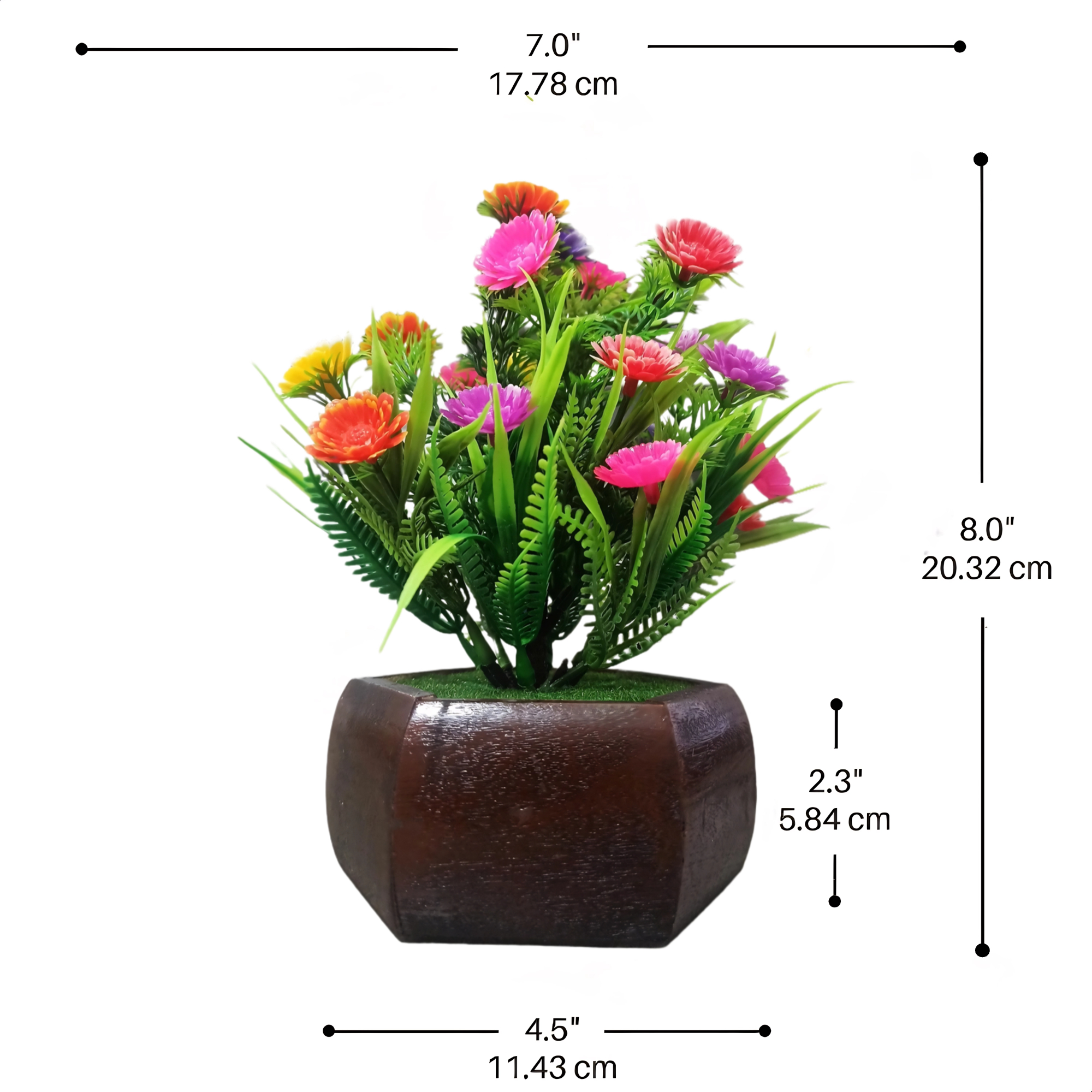 Artificial Flower Plant with Multicolor Blooms in Wooden Pot – Vivid Faux Greenery for Home, Office, Living Room, or Gift Décor (7×4.5×8 Inches | Multicolor) Artificial Flower Plant with Multicolor Blooms in Wooden Pot – Vivid Faux Greenery for Home, Office, Living Room, or Gift Décor (7×4.5×8 Inches | Multicolor)