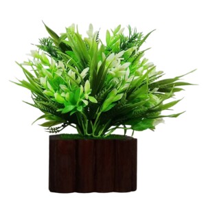Artificial-flowers-with-wooden-pot-white-green