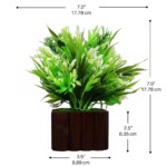 Decor Home Craft Table Top | Home | Shop | Office | Gifting Premium Wild Artificial Plastic Plant with Wooden Pot (17.78 Cm | White-Green Color)