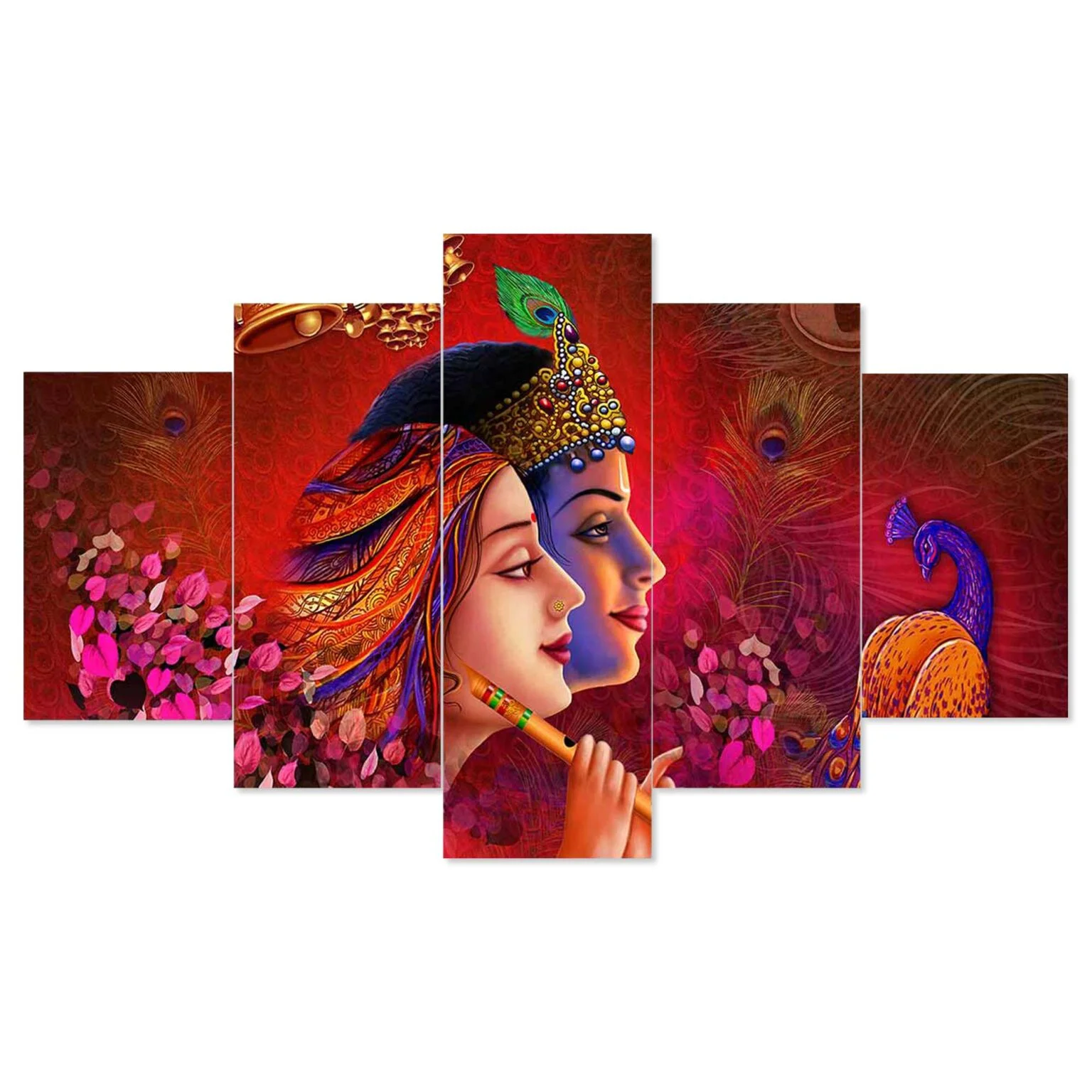 Decor Home Radha Krishna set of 5 framed 17×30″ wall paintings-rk17530 Decor Home Radha Krishna set of 5 framed 17×30″ wall paintings-rk17530